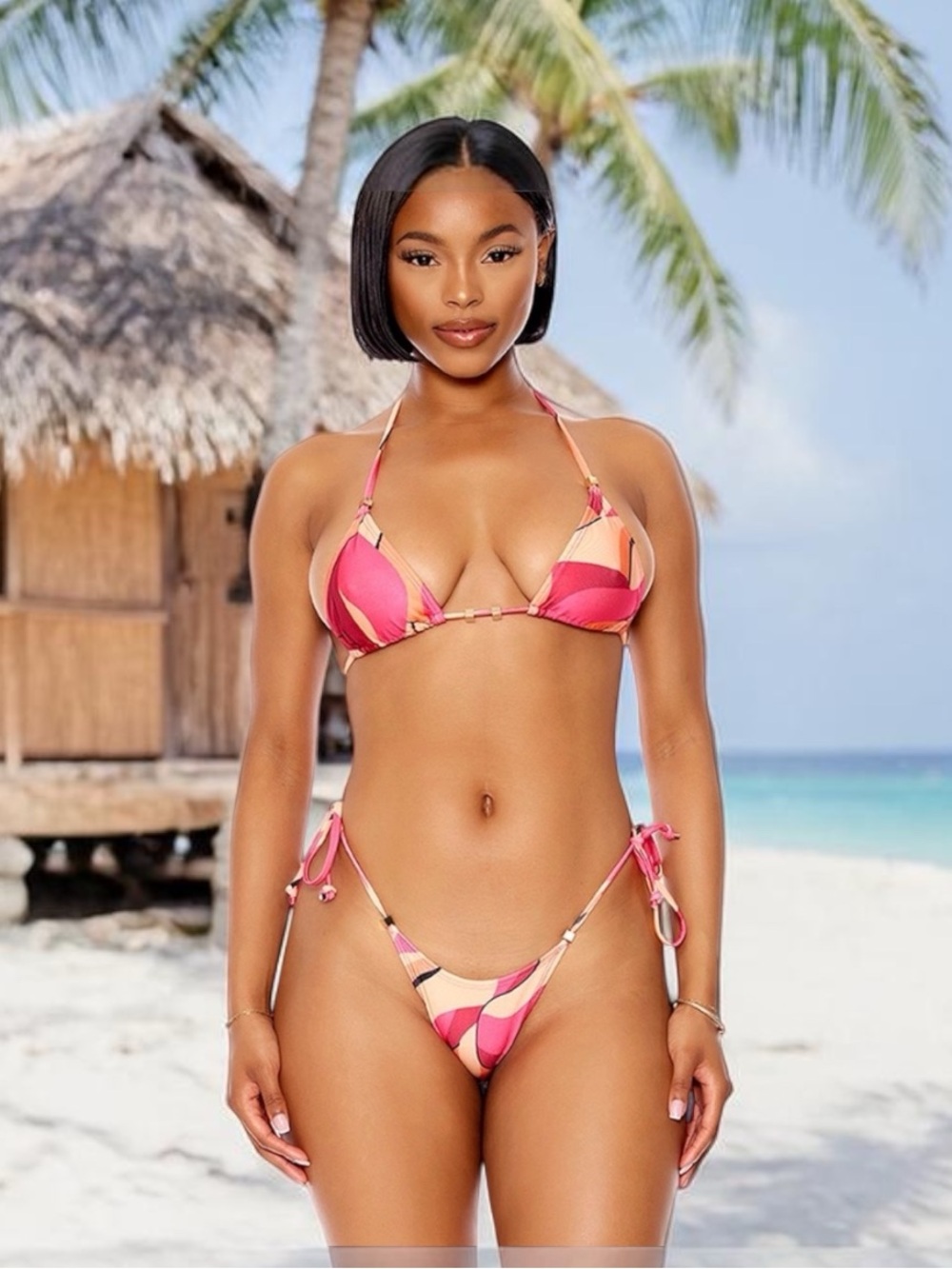 TULUM BIKINI SET. Color: FUCHSIA MULTI MARBLE. Size: Medium. BrandNew